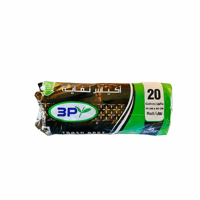 أكياس قمامة 3P، لفة سعة 20 جالون، 45 كيس، لون أسود عالي الجودة