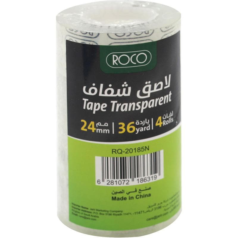 شريط لاصق بلاستيكي من روكو، 24 مم × 36 ياردة، مجموعة من 4 قطع